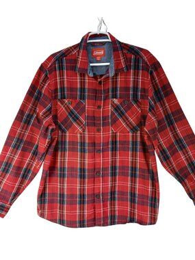 Coleman Mens Red Plaid Button Up Flannel Shirt XL Outdoors Camping